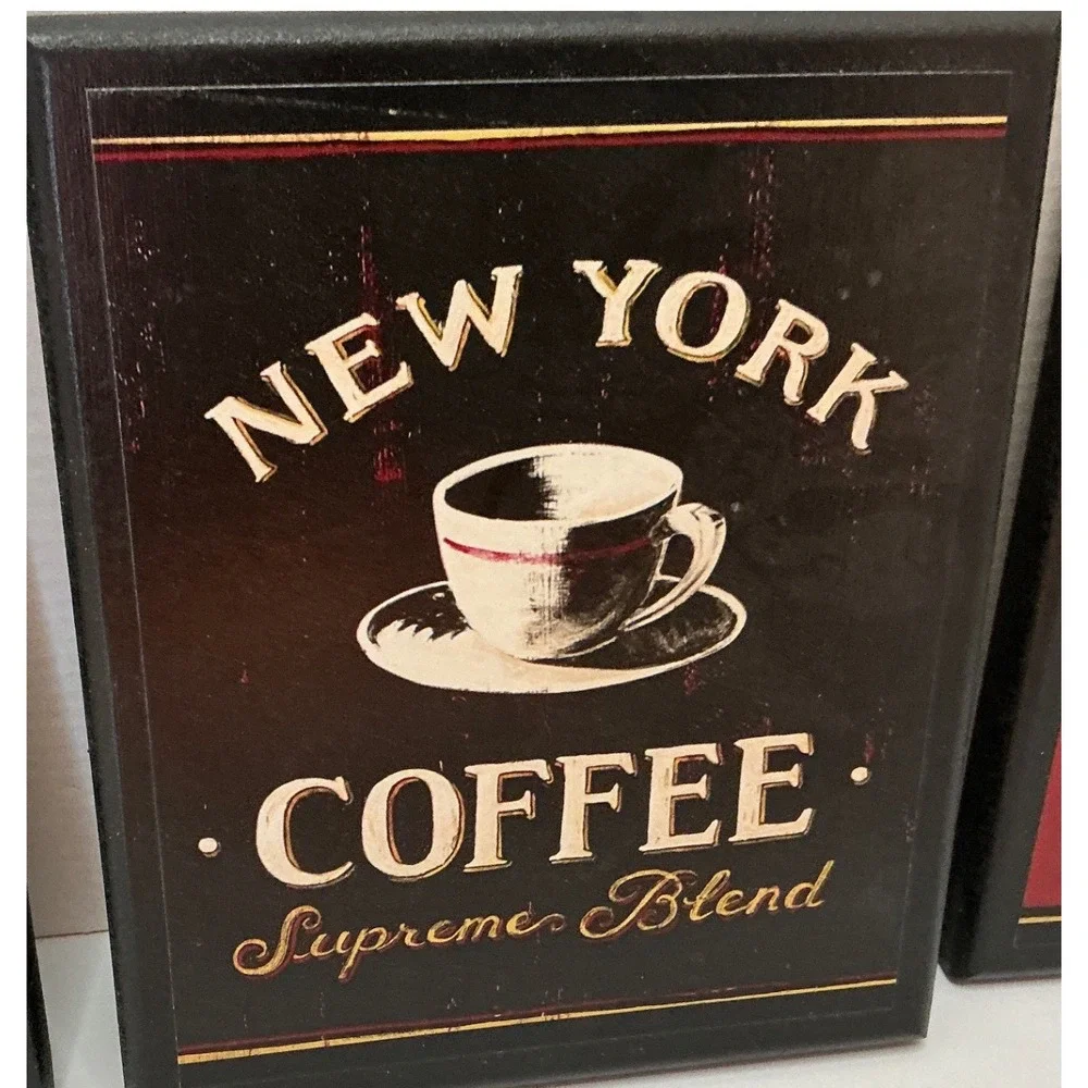 Unbranded Vintage Style Coffee Wall Art Set of 3 Wood Plaques Kitchen Decor 8x10